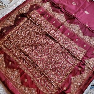 Women Pure Silk Kashmiri Embroidery Saree Handloom Royal Festivr